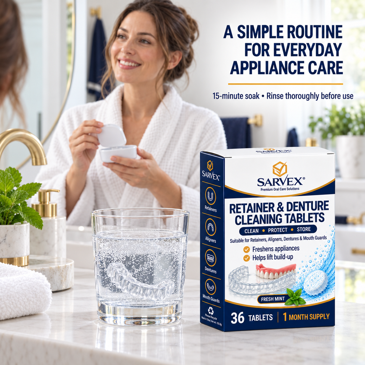 A simple everyday cleaning solution for retainers, aligners and dentures