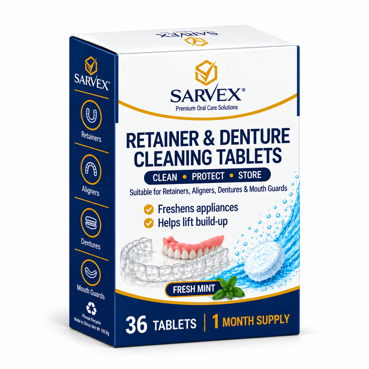 Sarvex Retainer & Denture Cleaning Tablets 36 pack – 1-month supply