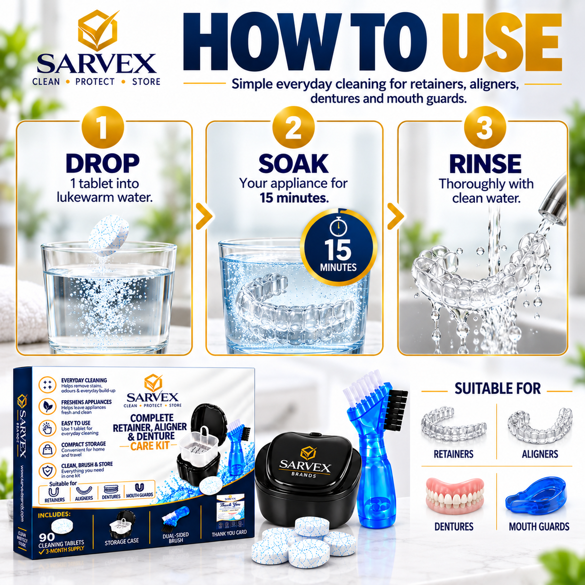 How to use the Sarvex Care Kit – drop, soak, rinse and store