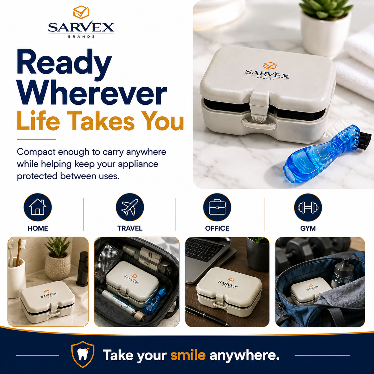 Premium Retainer, Aligner & Denture Storage Case with Mirror + Brush