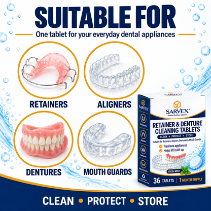 Sarvex tablets suit retainers, clear aligners, dentures and mouth guards